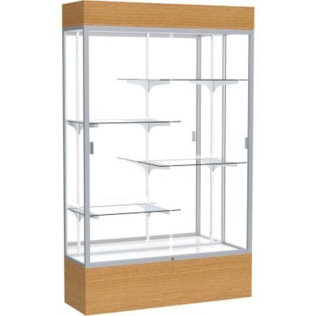 WADDELL DISPLAY CASE OF GHENT Reliant Lighted Display Case 48"W x 80"H x 16"D Natural Oak Base Mirror Back Satin Natural Frame 2174MB-SN-AK